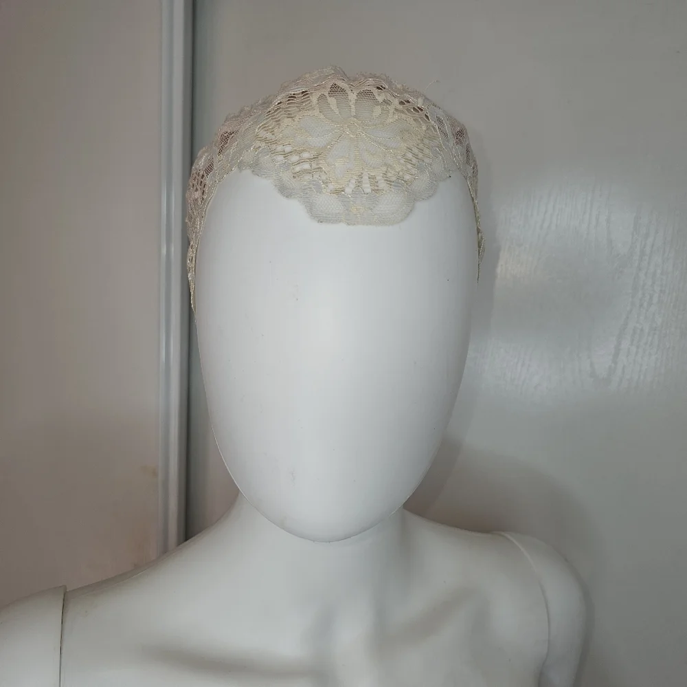 Elegant Cream/Pink Lace Trim Head Covering